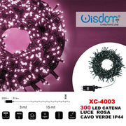 Trade Shop - Catena Luminosa 300 Luci Led Lucciole Luce Rosa Cavo Verde Ip44 Xc-4003 -
