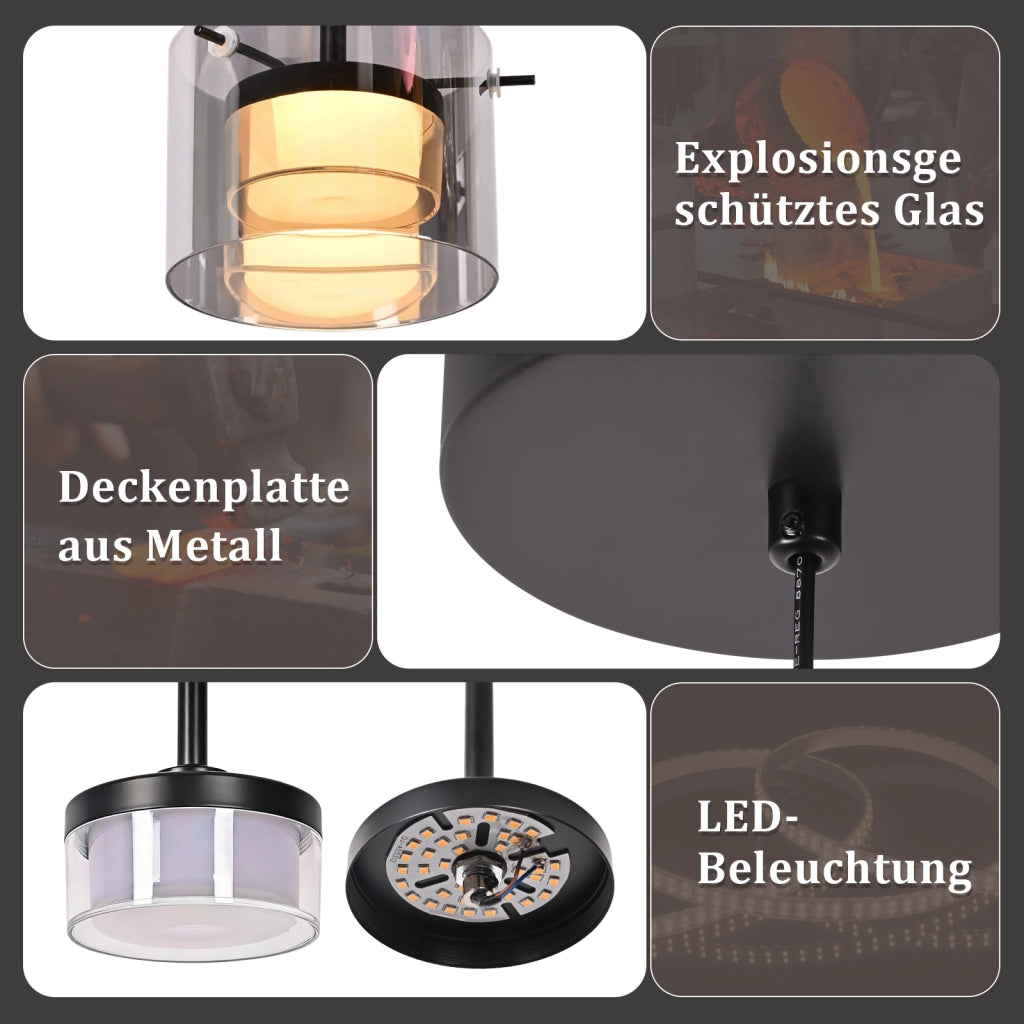 ZMH Lampada a Sospensione Vetro 1 Luce 140 cm LED Altezza Regolabile per Sala da Pranzo Soggiorno Camera da Letto