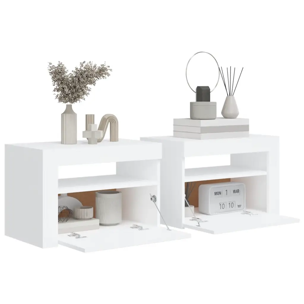 Comodini 2 pz con LED Bianchi 60x35x40 cm cod mxl 50014