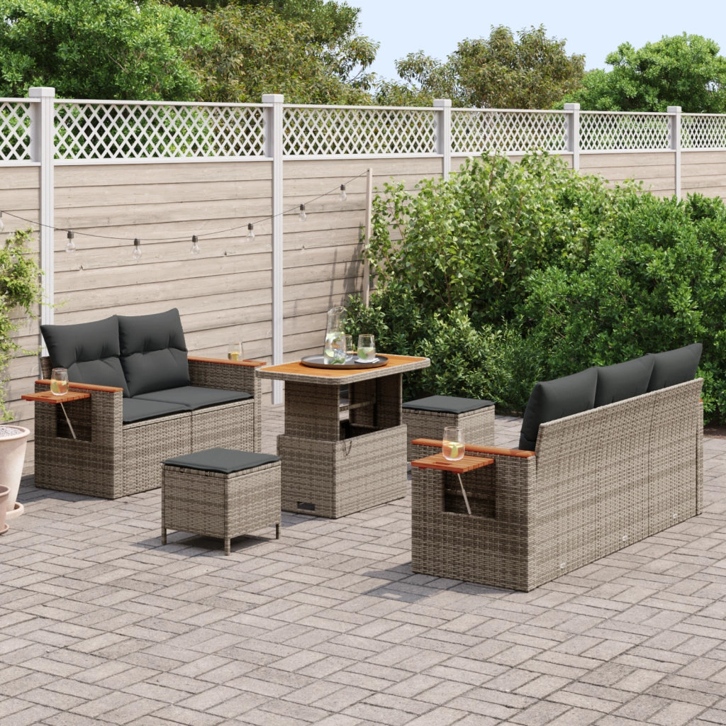 Set Divano Giardino  in 8 Pezzi con Cuscini Grigio Polyrattan Acacia
