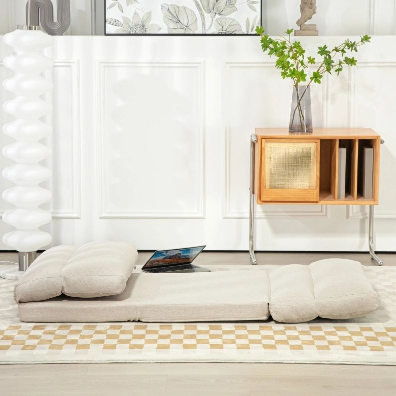 Sedia da pavimento pieghevole 70x72x56 cm con schienale reclinabile a 6 posizioni in poliestere beige