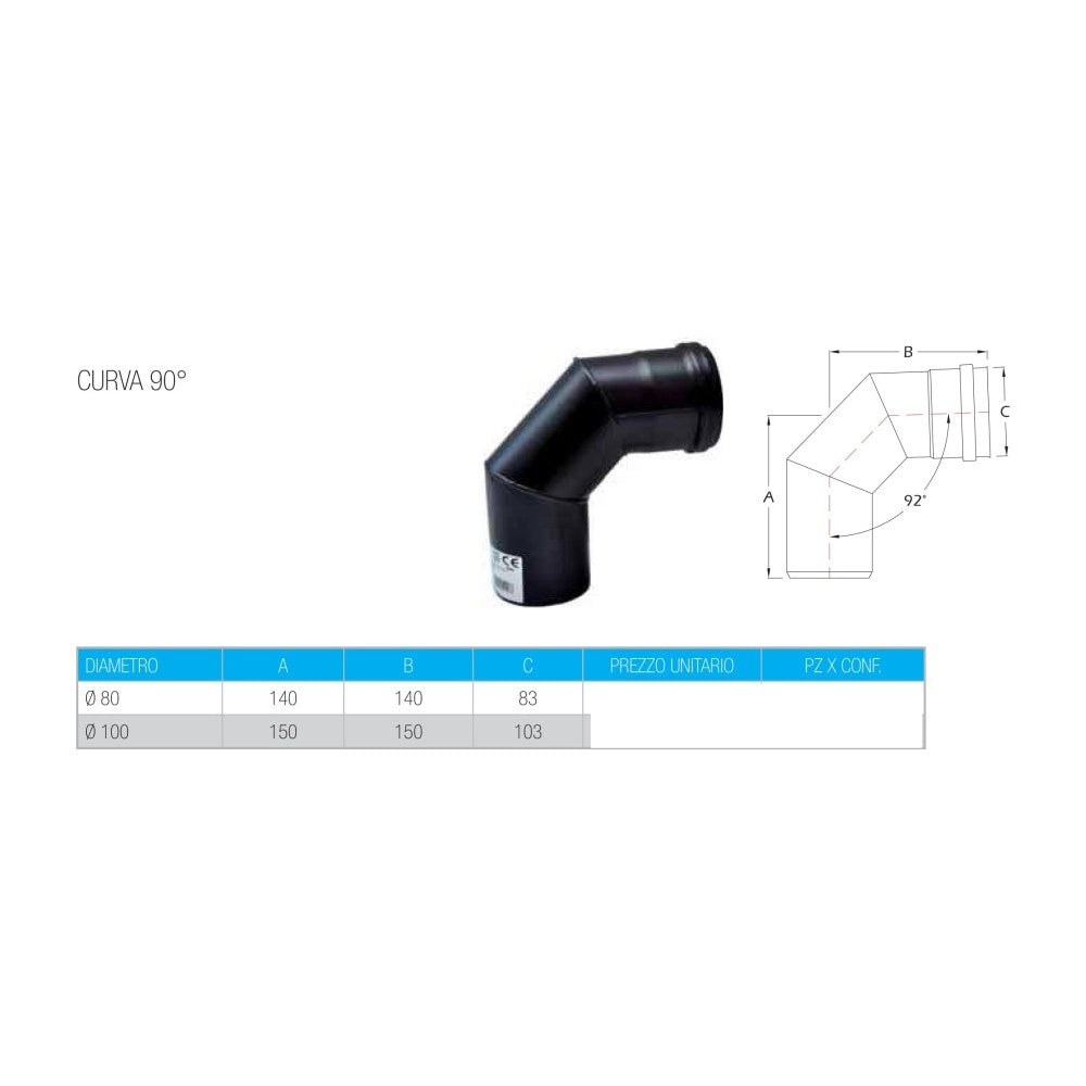 Curva gomito nero pellet a 90° da 80mm