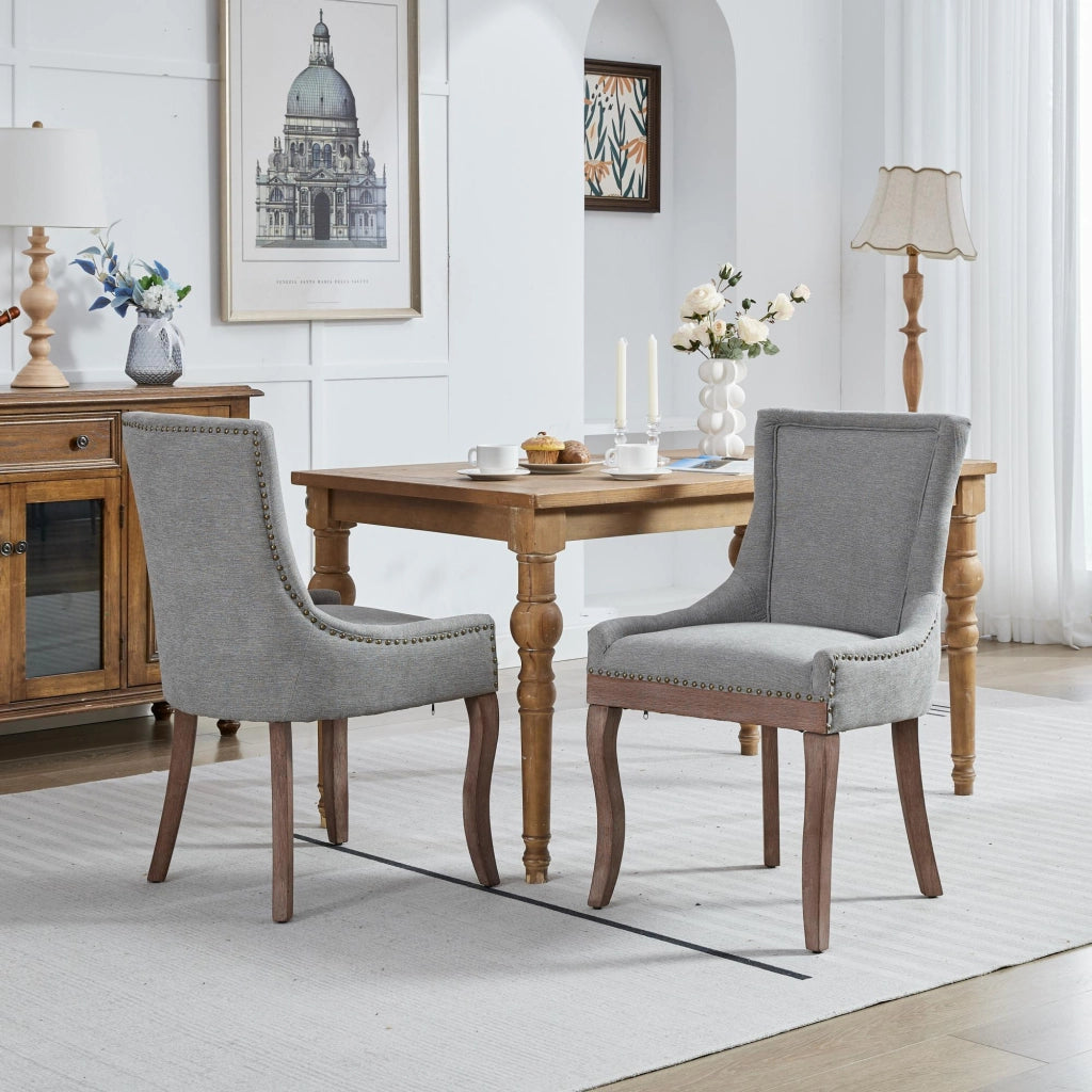 Sedie da Pranzo Imbottite in Tessuto con Gambe in Legno ¨C MINIMAL ¨C Set 2 Pezzi, Grigio