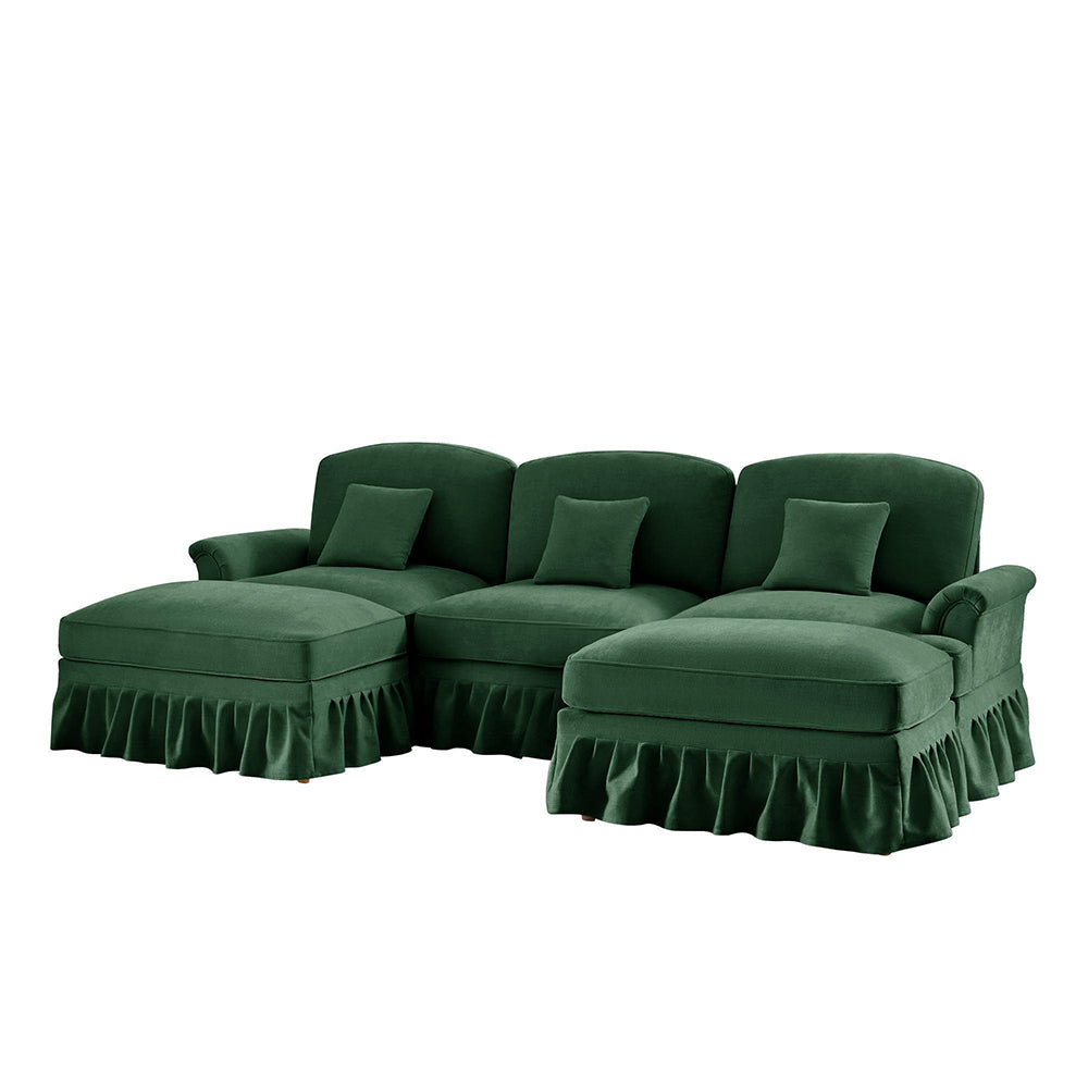 Divano modulare a U - Xylo - Chenille, stile classico, con pouf, verde