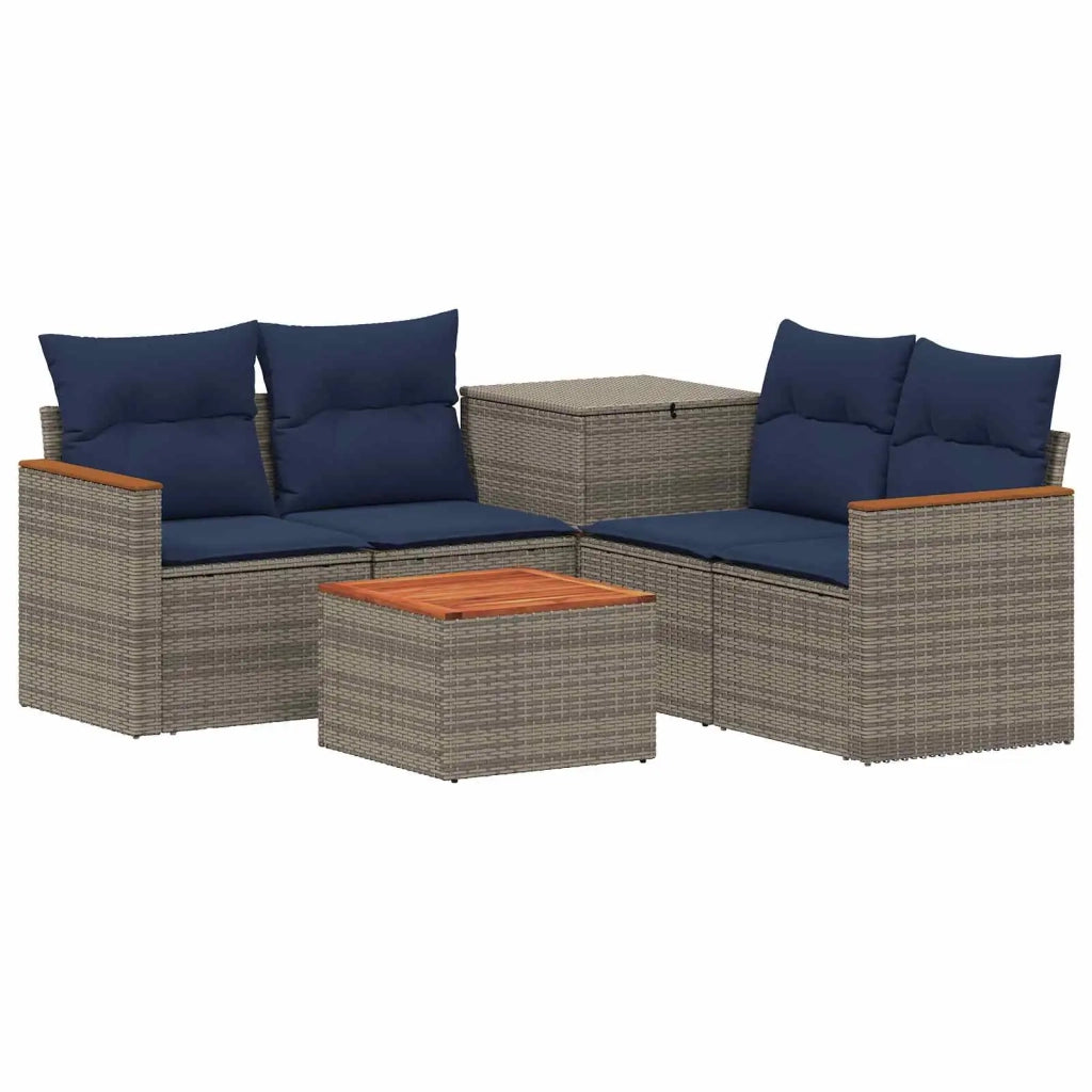 Set di divani 6 pz Grigio e Blu Navy Rattan sintetico e Acciaio 3447621
