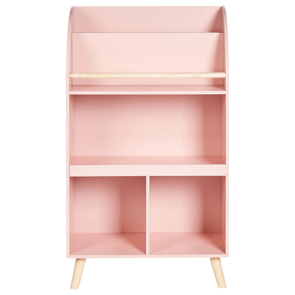 Scaffale a 3 ripiani per la camera dei bambini in legno di pino MDF gambe in legno rosa pastello elegante