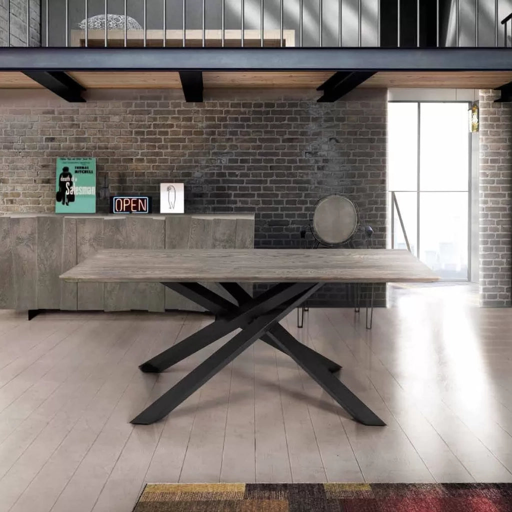 Tavolo big table fisso in rovere massello nodato finitura beton spessore 4 cm. misura l.250 p.100 h.75