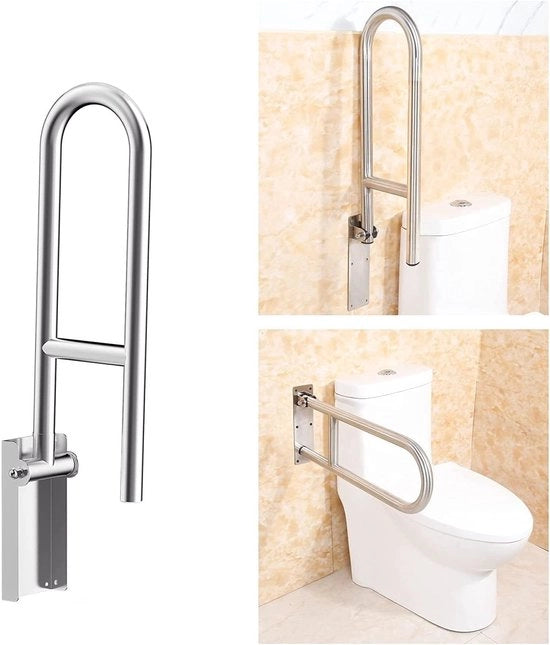 Maniglia di sostegno WC con chiusura di sicurezza pieghevole - adatta per disabili - bianca - acciaio - 1 pezzo