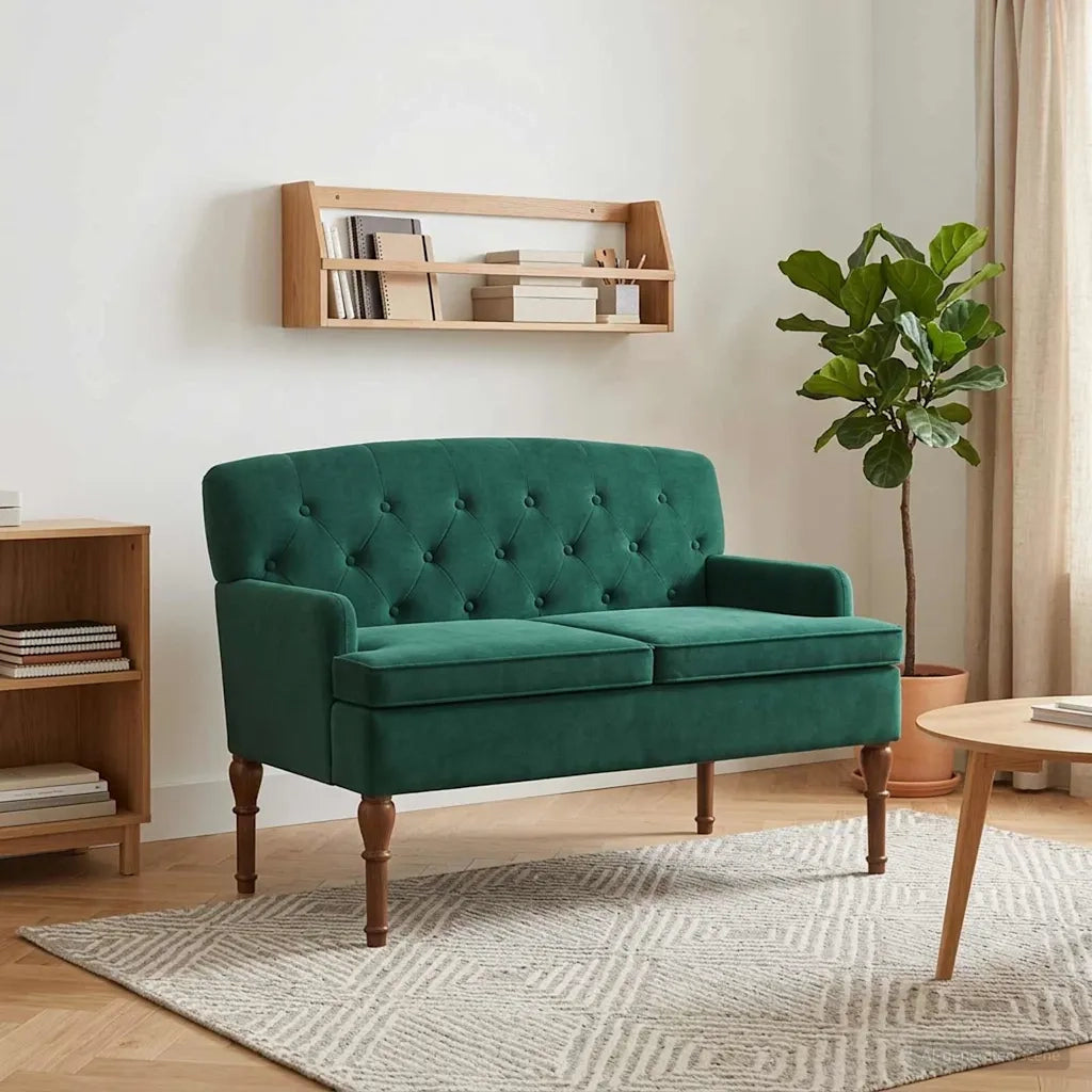 Loveseat con bottoni imbottiti Verde Scuro 111 x 65 x 79 cm 42041845