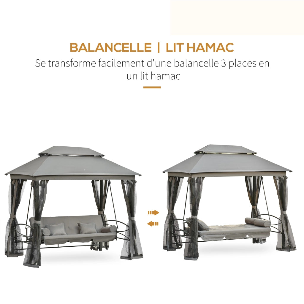 Divano da Giardino 3 Posti con Materasso ¨C Zephmum ¨C Grigio 256x172x248 cm
