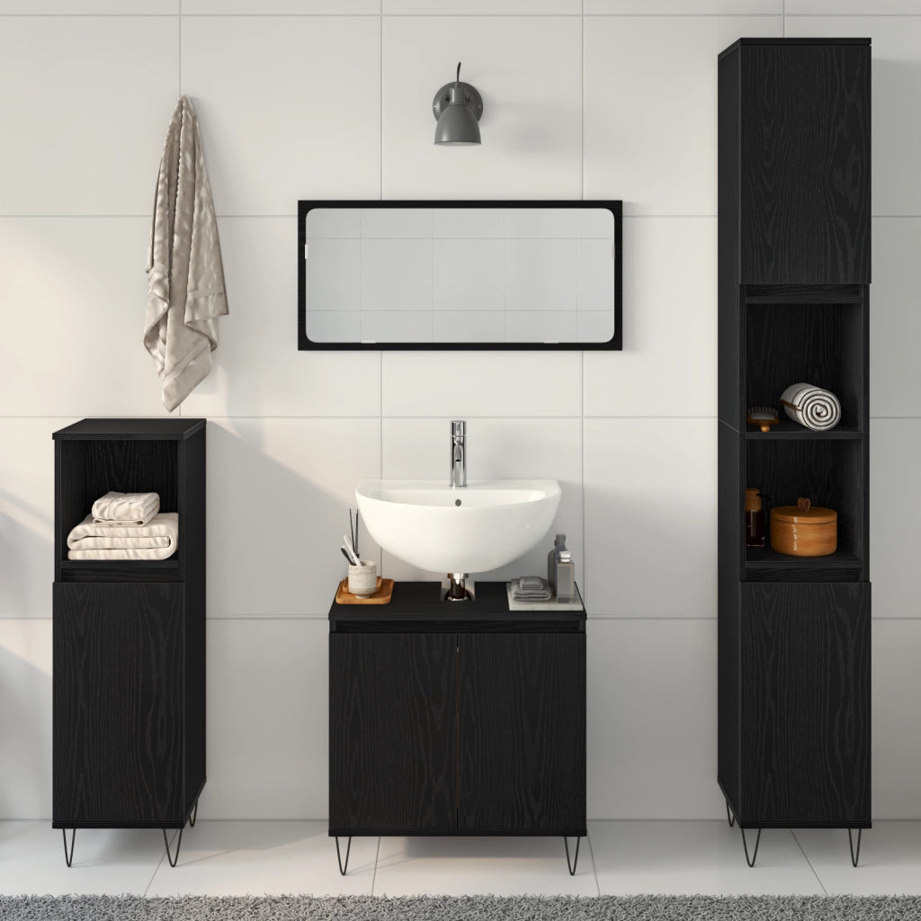 Set Mobili Bagno 3 Pezzi Rovere Nero Legno Ingegnerizzato