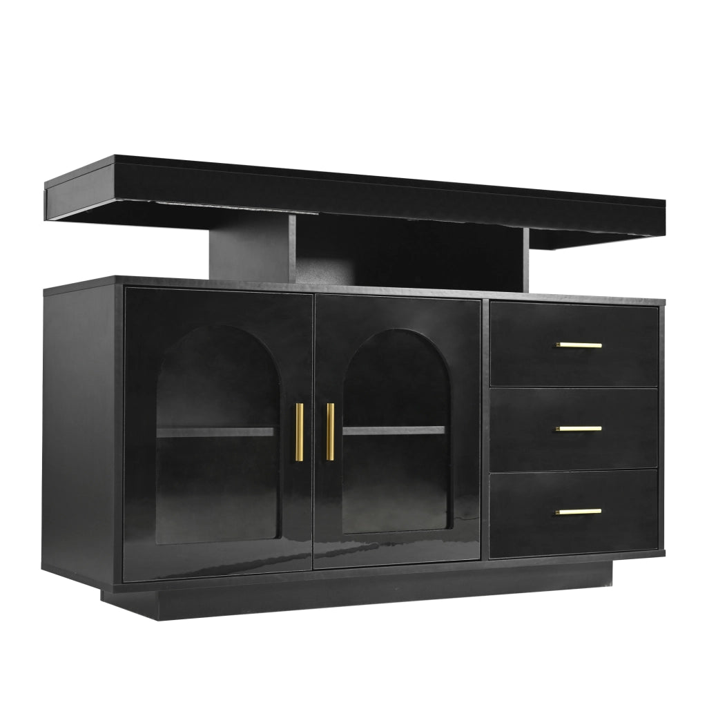 Credenza con LED 16 Colori ¨C Xylo ¨C Nero Lucido, 120 cm, Soggiorno
