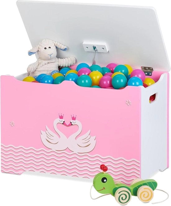Cassetto di gioco per bambini - cassettiera con coperchio - 40 x 60 x 34 cm - MDF - camera da letto per bambini - rosa/bianco