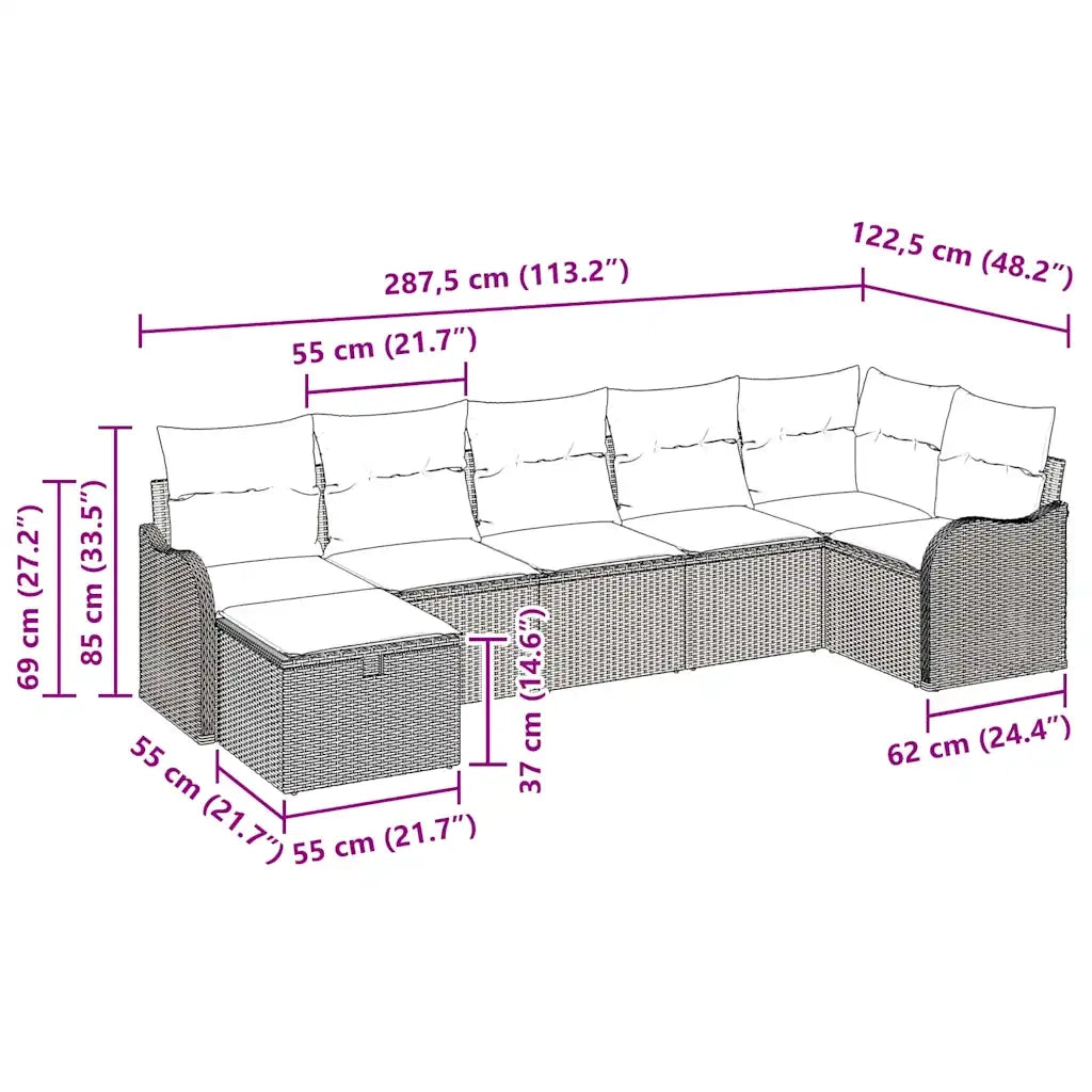 Set di divani con cuscino 7 pcs Nero polyrattan 3359002