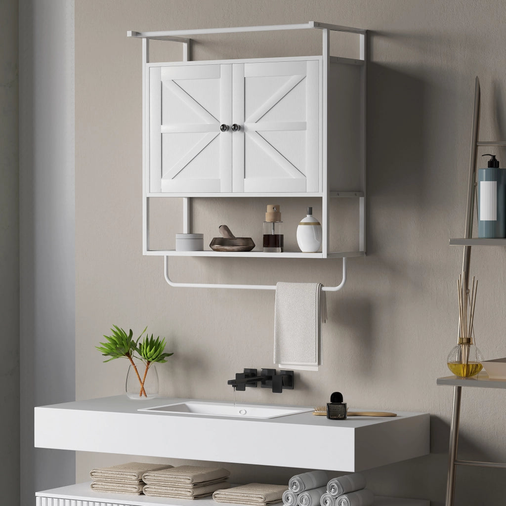 Armadietto Bagno Sospeso con Ante e Ripiano ¨C Zephmum ¨C Bianco 63x34x75 cm