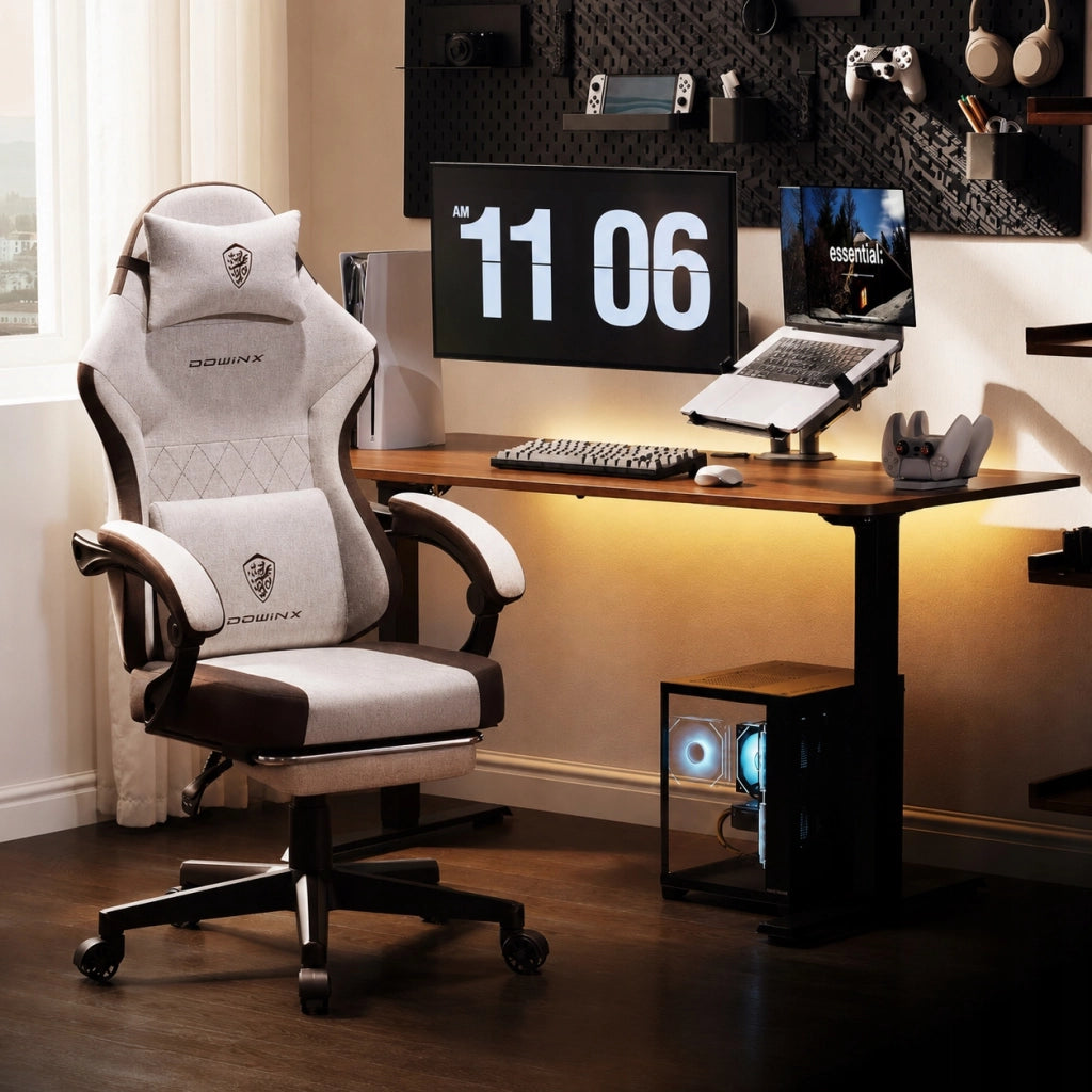 Sedia Gaming DOWINX Marrone con Molle Insacchettate; Seduta Piatta; Poggiapiedi e Schienale 135°