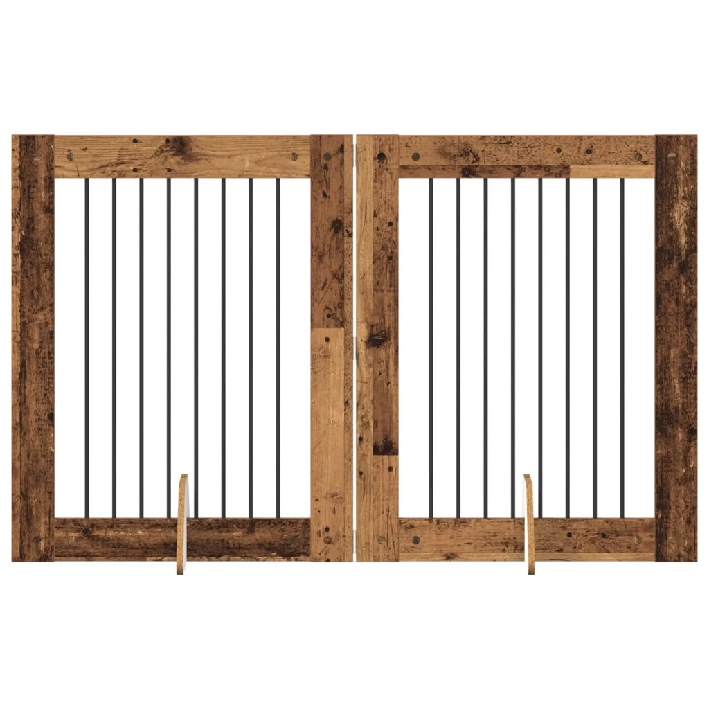 Cancello per cani con supporti 2 pcs Legno antico 80 x 100 cm 892041