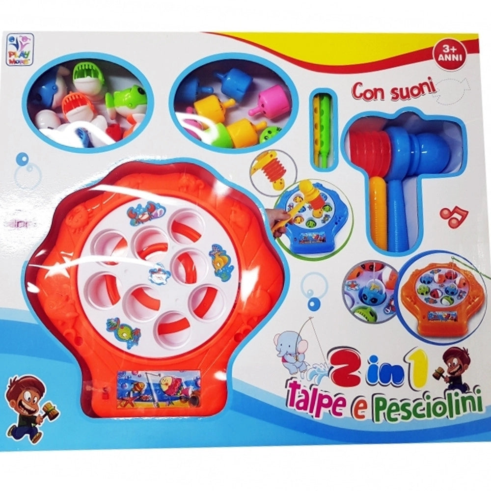 Trade Shop - 2in1 Colpisci Talpa Pesca Pazza 8 Pesci Gioco Tavolo Bambini Effetti Sonori Gara -
