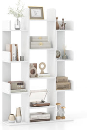 Libreria a Forma di Albero, Scaffale Multiuso con 13 Ripiani Aperti, Scaffale Decorativo Autoportante a Cubo per Soggiorno Studio o Ufficio, 86x24,5x141 cm (Bianco)