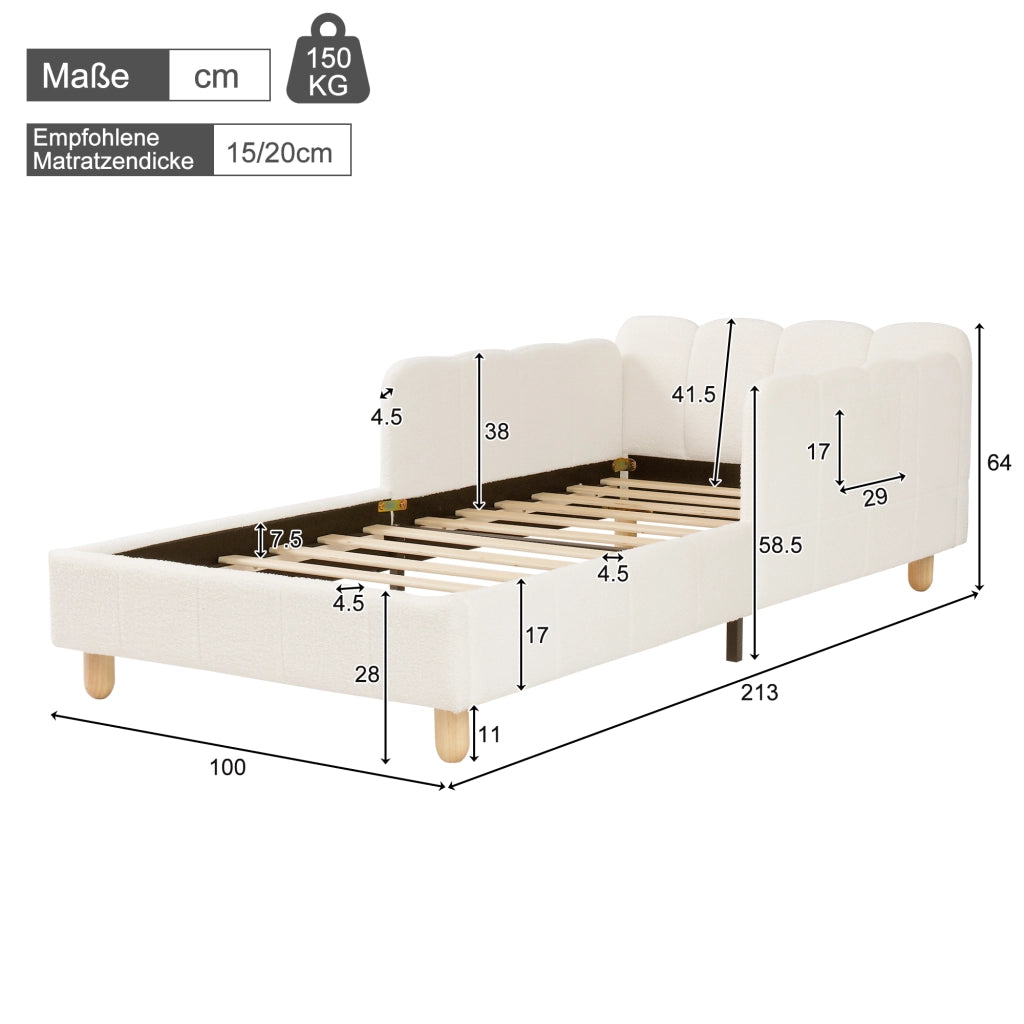 letto imbottito bouclé beige 100 x 213 cm