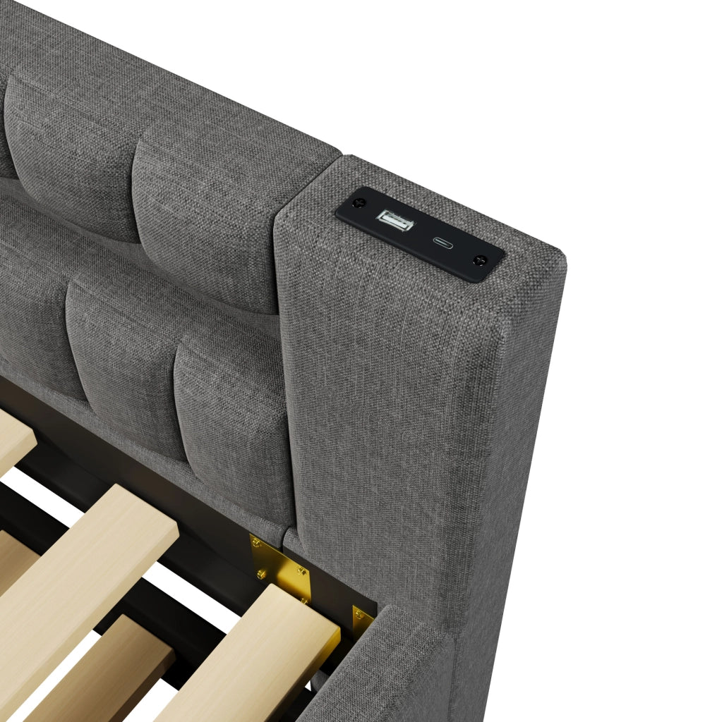 Letto daybed con LED, letto estraibile e porte USB Type-C, 90x200 cm, grigio