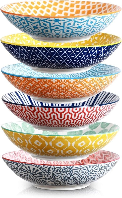 Set di 6 piatti in porcellana, 16 oz 8 pollici, adatto per microonde e forno, diverse colori