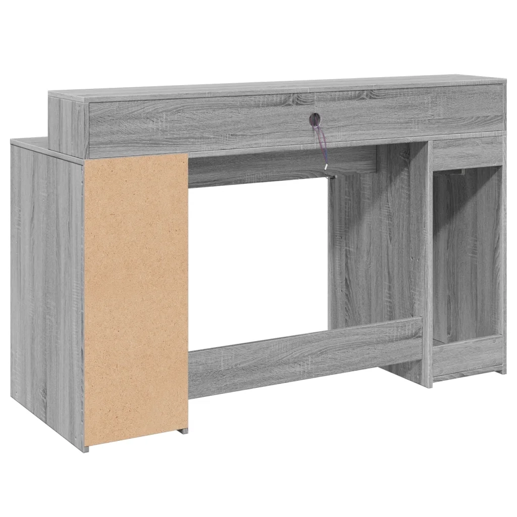 Scrivania | Tavolo da Ufficio con Luci LED Grigio Sonoma 140x55x91cm in Multistrato