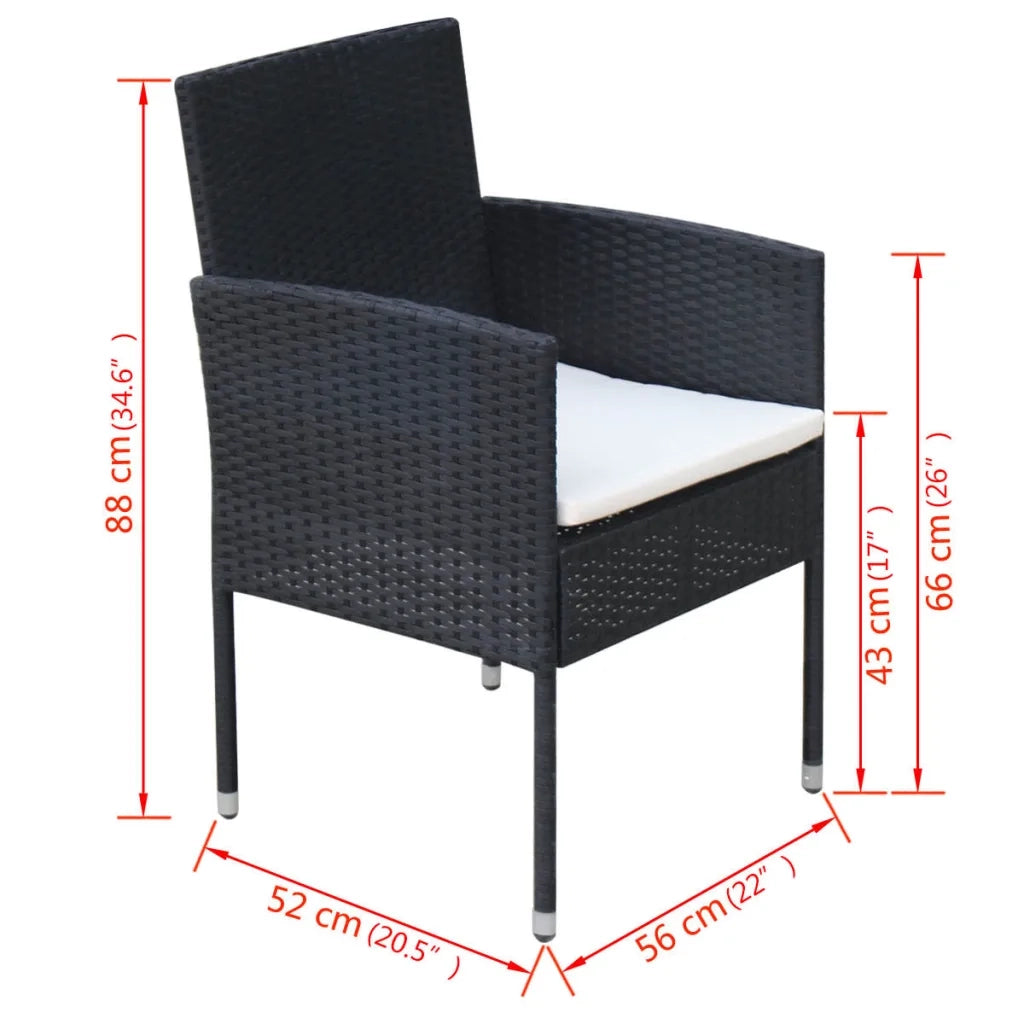 Set da Pranzo da Giardino 9 pz con Cuscini in Polyrattan Nero