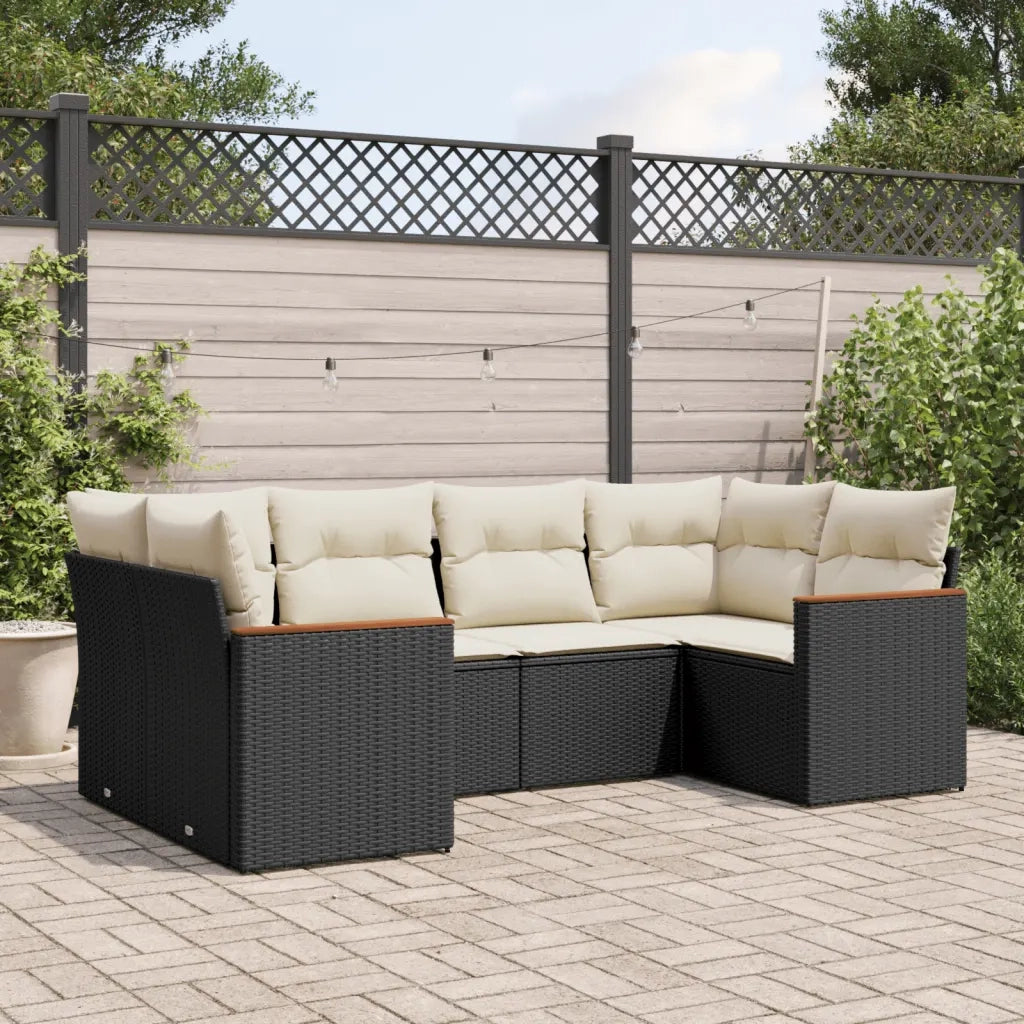 Set Divano da Giardino 6 pz con Cuscini-Sofa da Giardino-Divanetto da esterno Nero in Polyrattan 721899