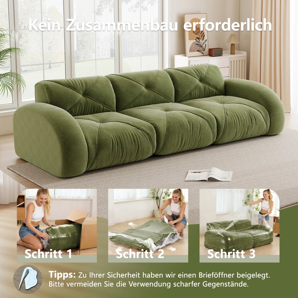 Divano modulare senza telaio in ciniglia; schiuma 32D; design antiscivolo; verde