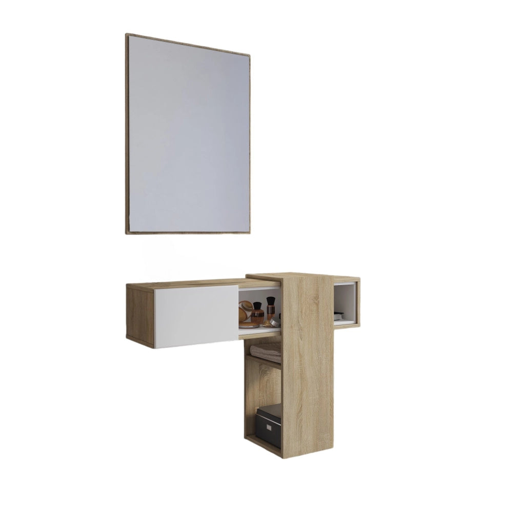 Daba, Mobile da Ingresso Specchio Incluso, 100x31.2x75h cm Marrone Rovere