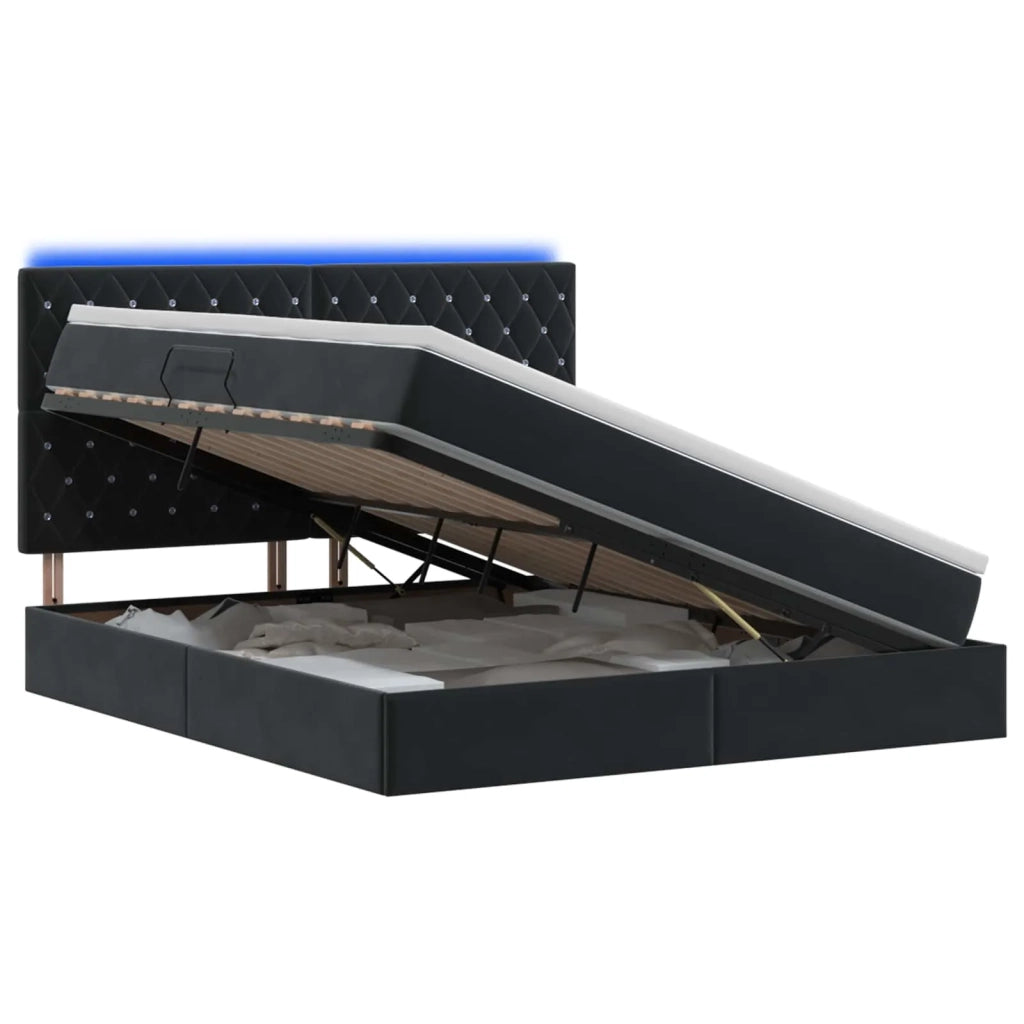 Letto con contenitore LED e materasso Nero 160 x 200 cm Velluto 3460082
