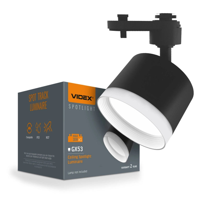 Faretto su binario 1-fase nero bianco GX53 Videx
