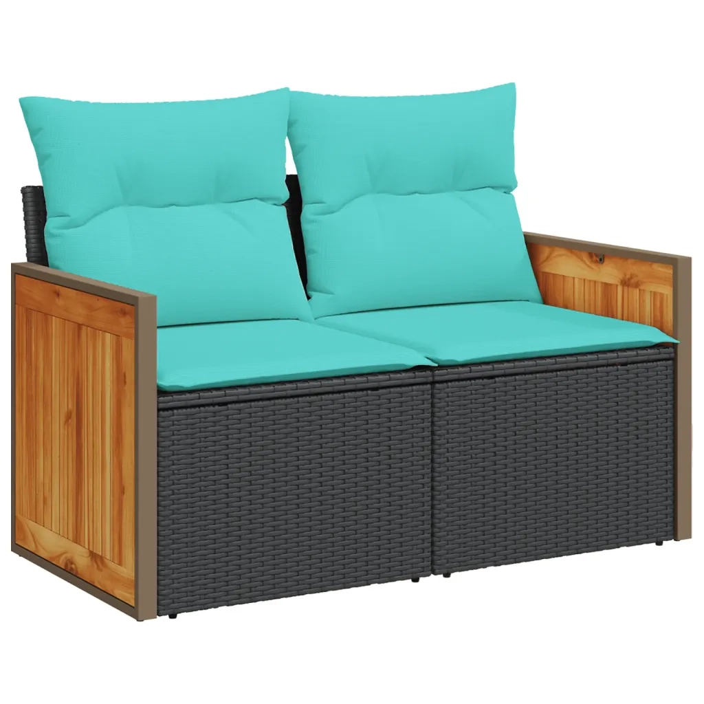 vidaXL Divano da giardino con cuscini 2 posti nero in polyrattan