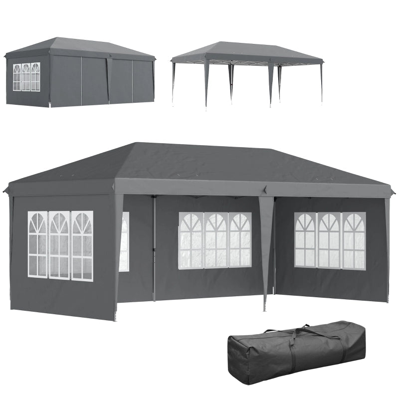 Padiglione circa 3x6m gazebo impermeabile pieghevole con 4 pareti laterali borsa da trasporto protettiva UV per finestre grigia