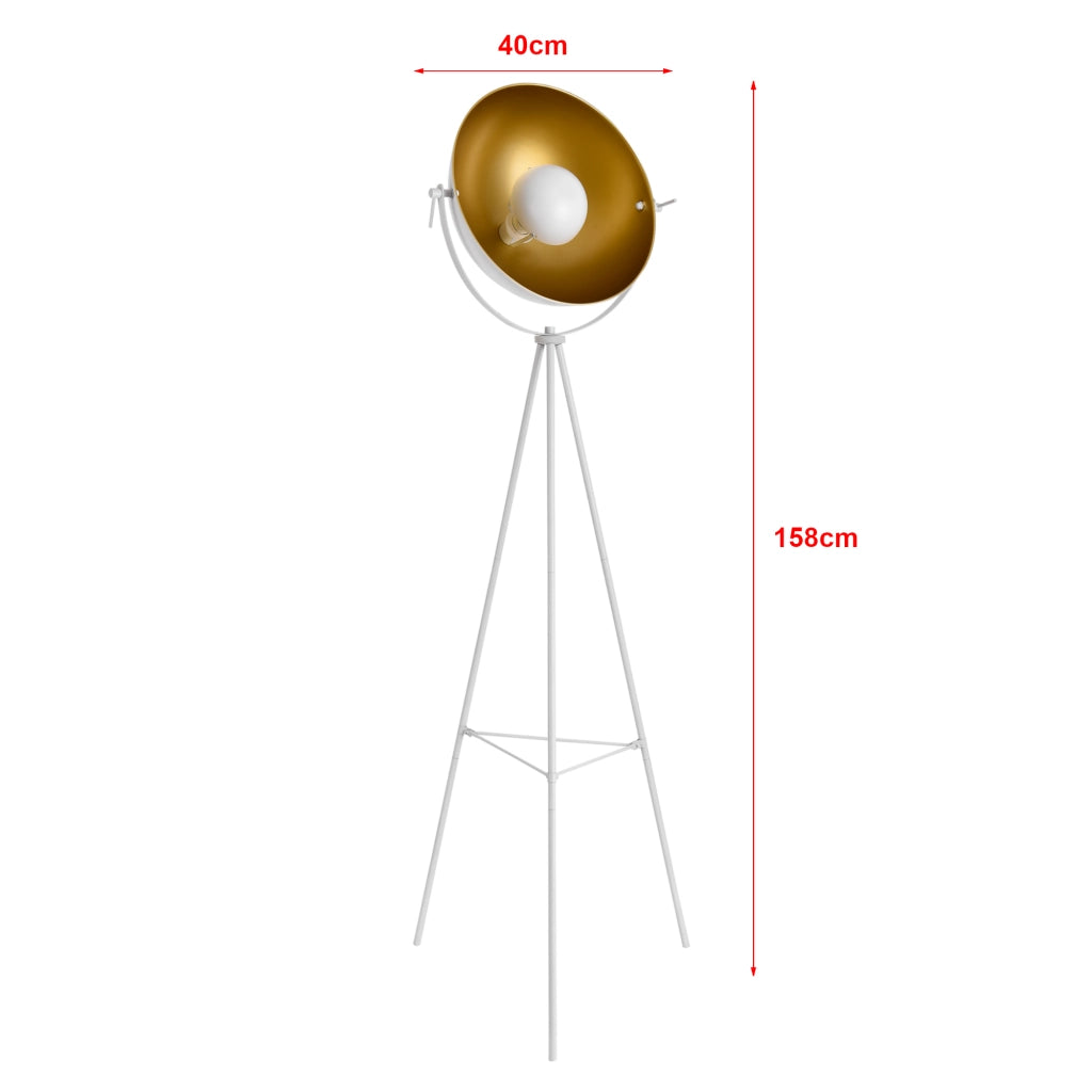 Lampada da Terra in Metallo in stile Treppiedi con Paralume Girevole Illuminazione Faro E27 60W Piantana a Terra - Bianco