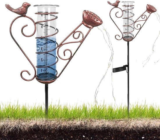 Registrazione pioggia con energia solare, con palo di terra e sensore di pioggia a LED - Vetro resistente al gelo - Decorazione per giardino 3