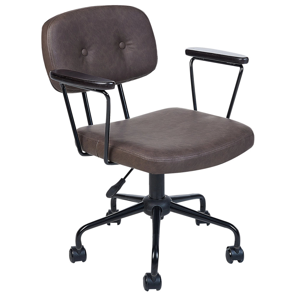 Sedia da ufficio in ecopelle marrone scuro girevole e regolabile stile moderno home office