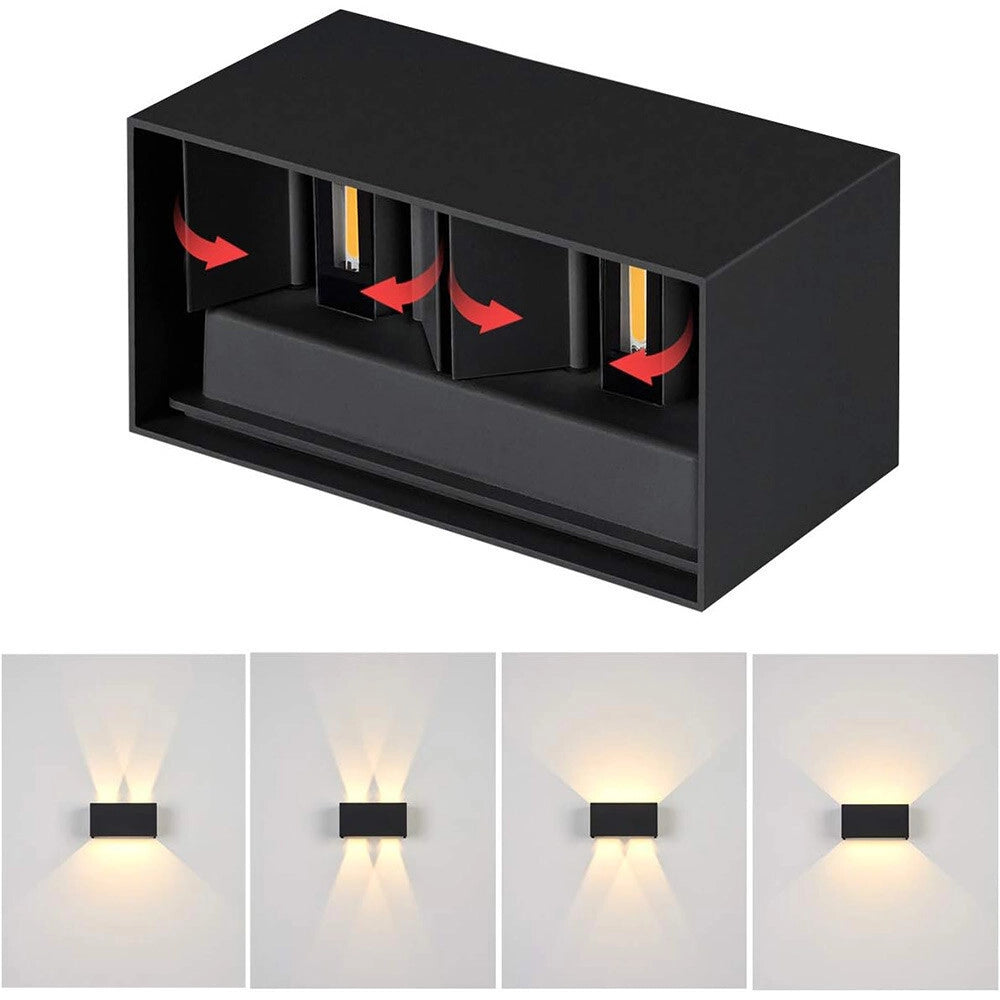 Trade Shop - Applique Lampada Led 24w Da Esterno A Parete Doppio Fascio Luminoso Regolabile Ip65 Es30 - Nero-bianco Caldo      -