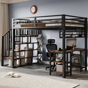 Letto a Soppalco con Scrivania e Scaffale ¨C Xylo ¨C Metallo, Nero, 120x200