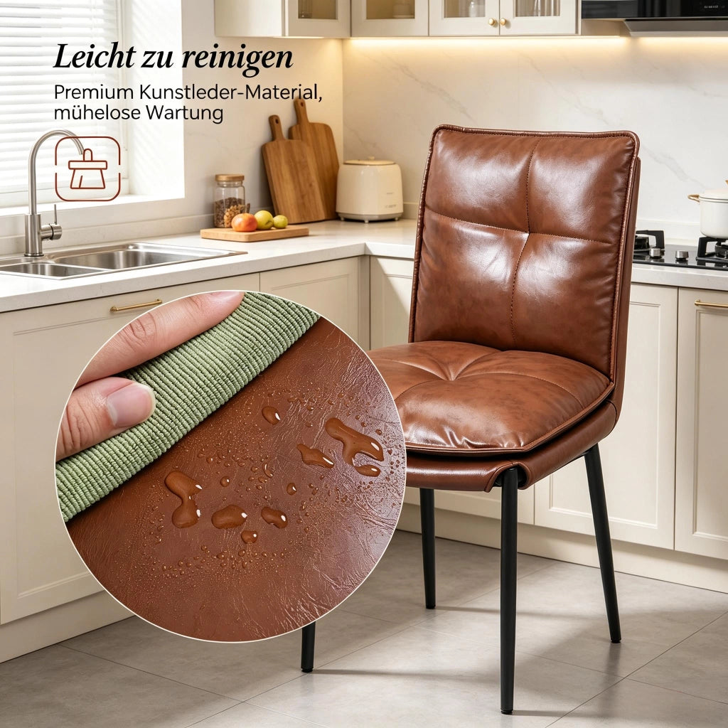 Sedia da pranzo Set da 2 con Schienale Ergonomico e Piedini Antiscivolo in Similpelle Nero Marrone