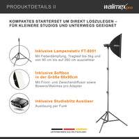 Emerger 200 Set flash fotografico con potenza di 200 Ws, con radio a 2,4 GHz, softbox 60 x 90 cm e treppiede per luci, inclusa borsa per il trasporto