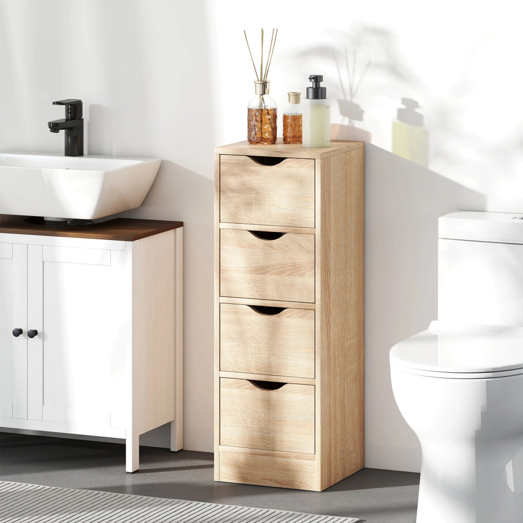 Mobile Bagno Salvaspazio con 4 Cassetti ¨C Minimal ¨C Legno Naturale 29x29x83 cm