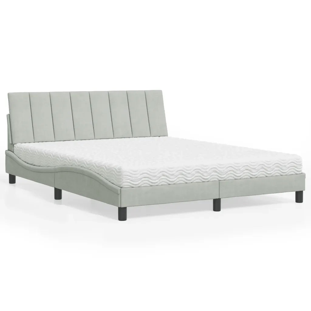 Letto con Materasso Grigio Chiaro 160x200 cm in Velluto