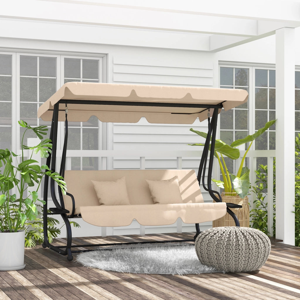 Dondolo Letto da Giardino 3 Posti con Tetto Regolabile e Vassoio. 200x120x164 cm. Marrone Chiaro