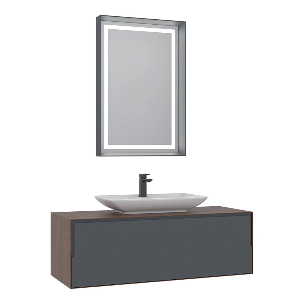 Set mobile lavabo con specchio (2 pezzi) "Craft 120" - 120 x 50 x 40 cm - Noce / Antracite / Bianco