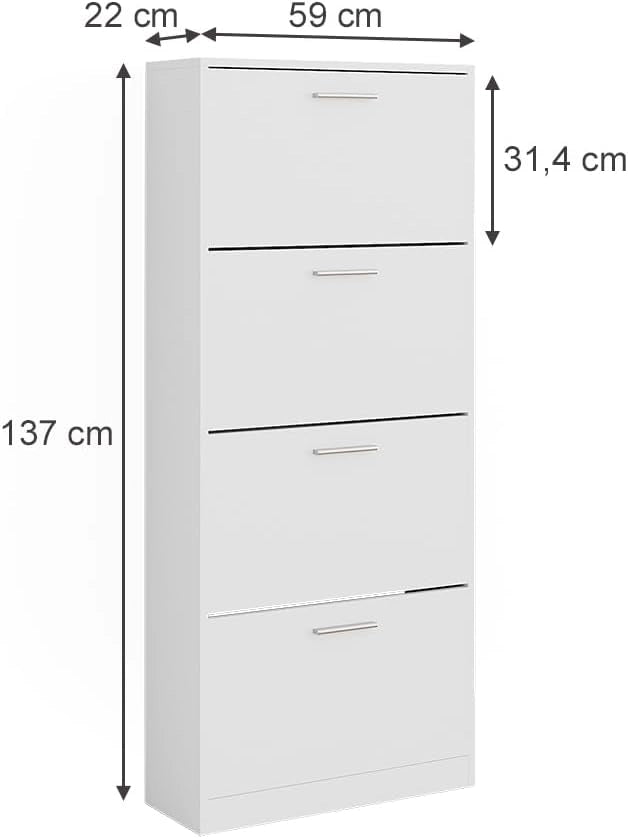 Scarpiera Gizmo, Bianco, 59 x 137 cm con 4 scomparti