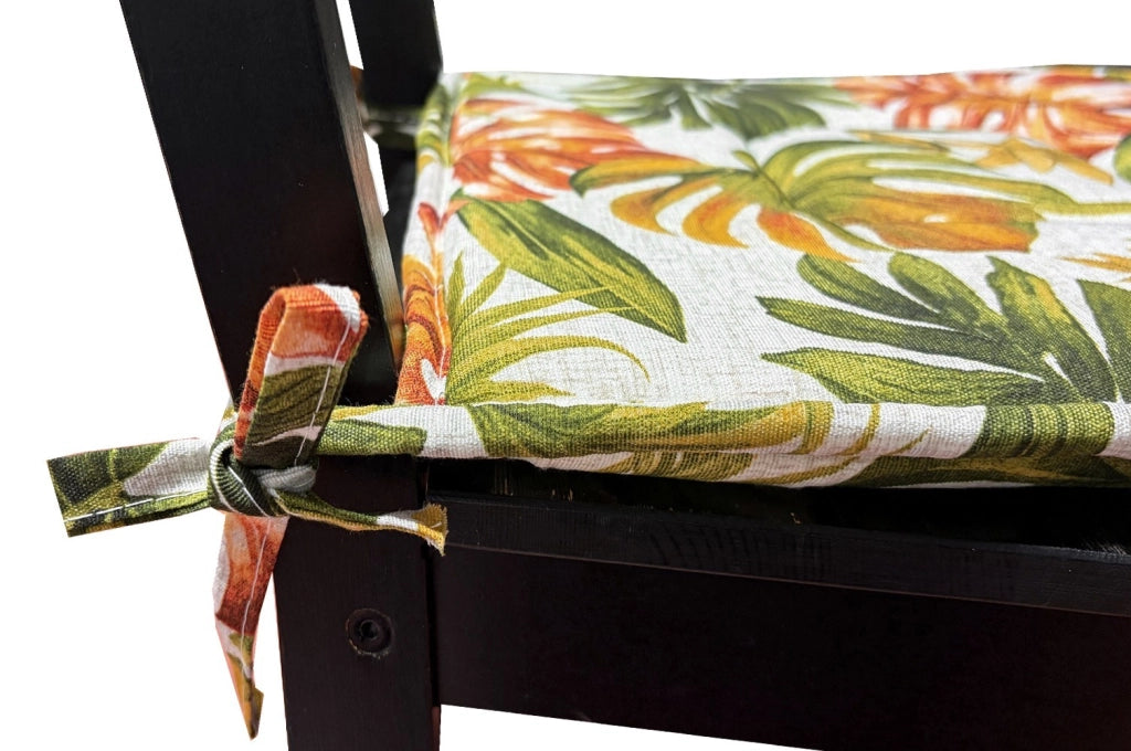 Set 4 Cuscini Sedia Cotone Palme Tropicali Lavabili Coprisedie Universali Con Lacci Fissaggio