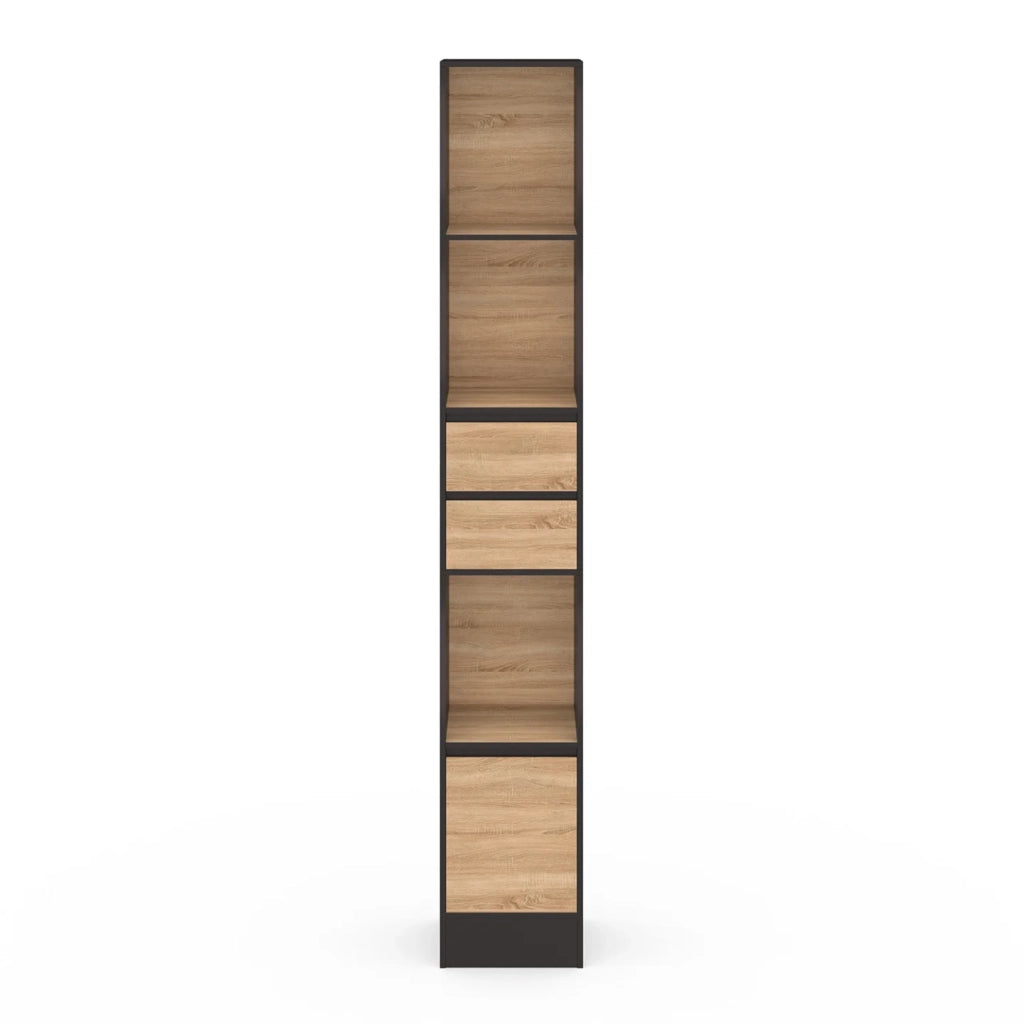 IDMarket - Libreria CARLA 3 livelli 2 cassetti 1 armadio effetto legno e nero H.190 cm