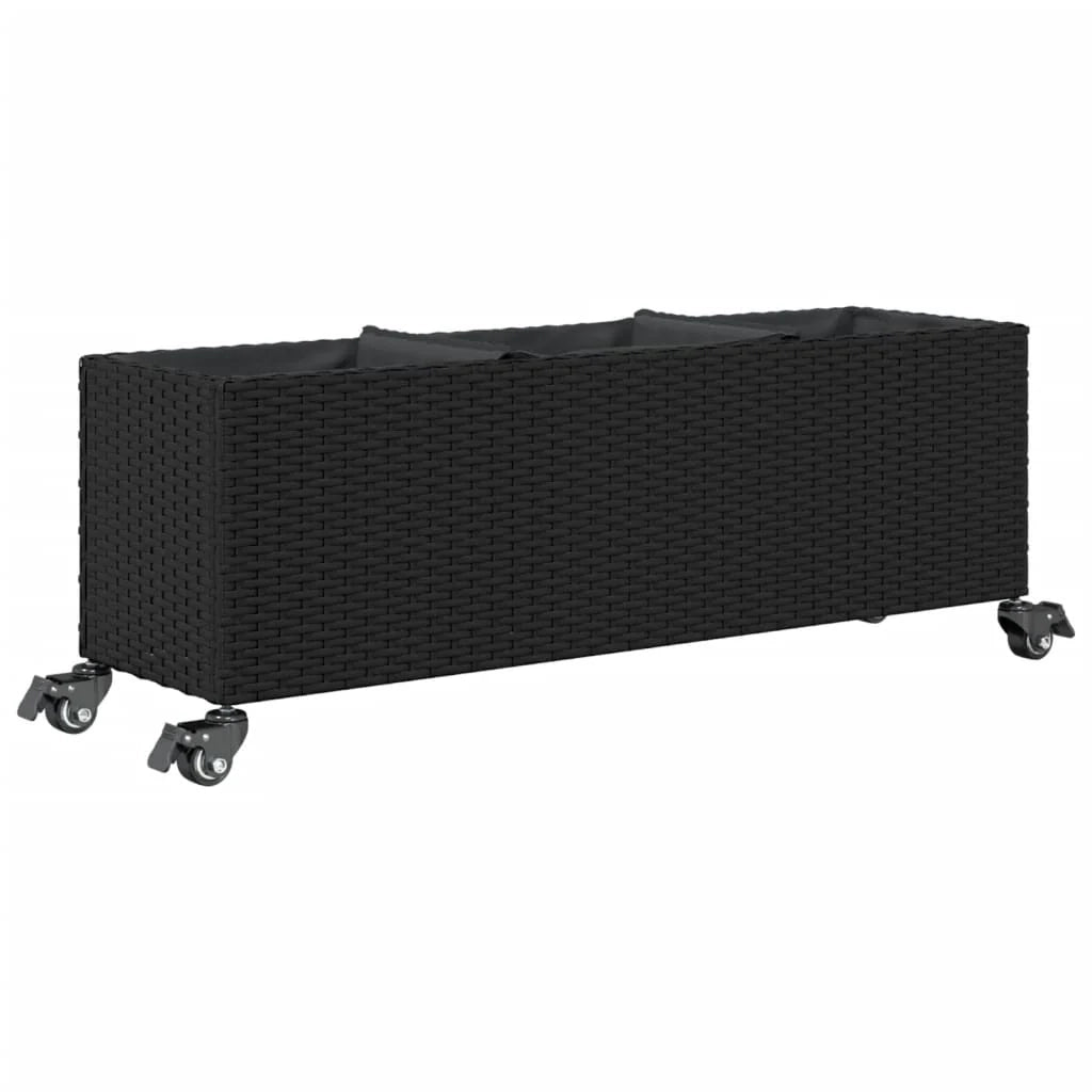 Fioriera aiuola rialzata fioriera aiuola giardino terrazza con ruote set da 2 107 x 32 x 38 cm resina intrecciata nera 02_0038908